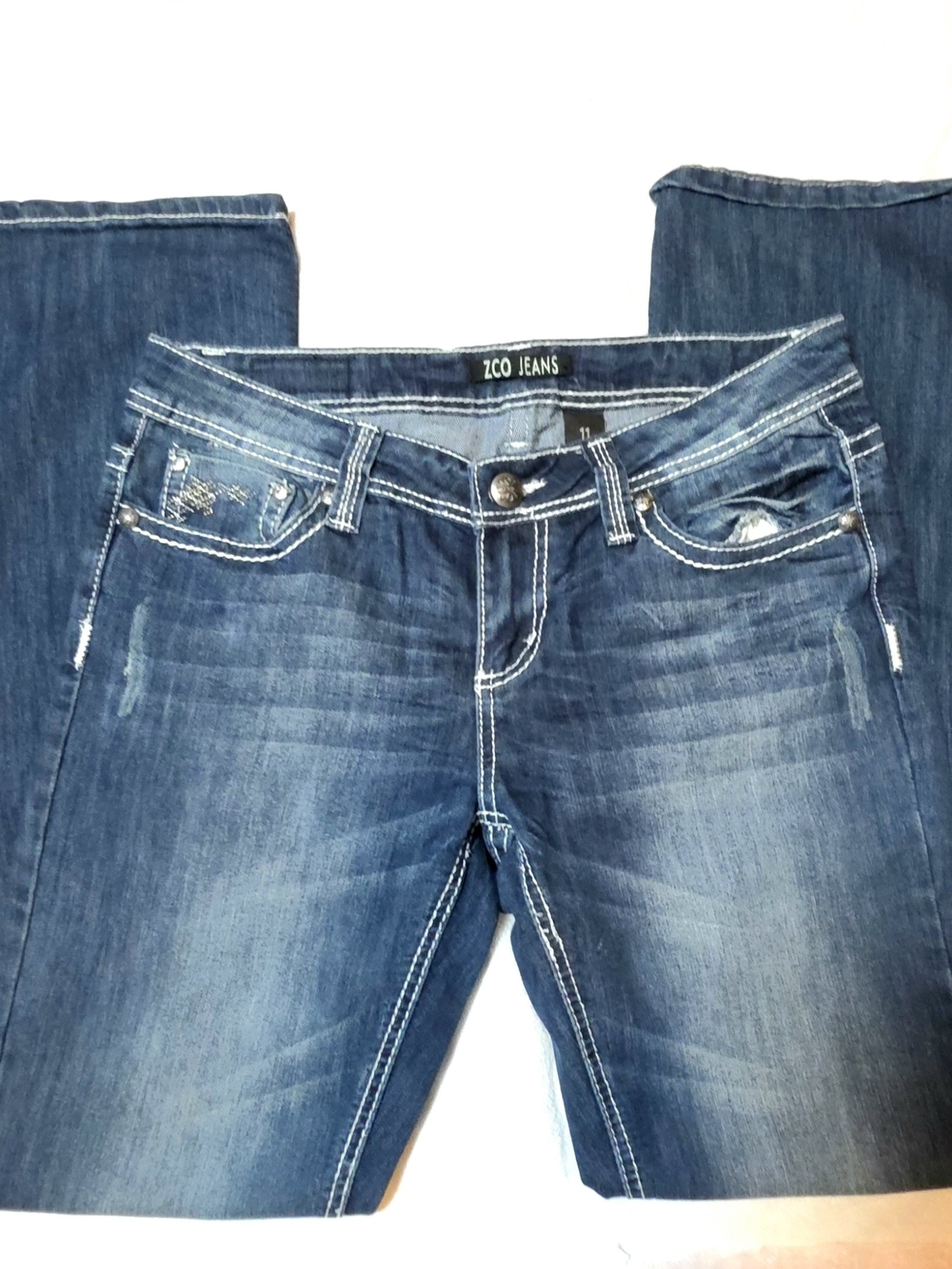 Zco. Jeans 5-Pocket Jean Sz 11 Embellished Distressed Boot Cut Women JR Denim